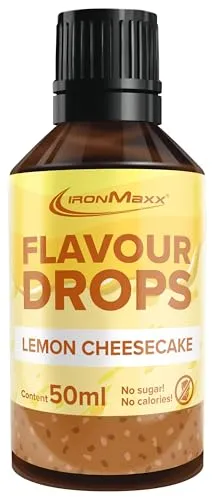 IronMaxx Flavour Drops - Lemon Cheesecake 50ml | kalorienfrei & zuckerfrei | vegane Aromatropfen zum süßen von Lebensmitteln | praktischer Tropfer-Verschluss