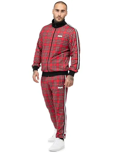 Lonsdale Herren ROYAL Stewart Trainingsanzug - Stylischer Slim Fit Jogginganzug aus hochwertigem Mischgewebe mit Allover-Print und praktischen Reißverschlusstaschen, ideal für Streetwear-Fans.