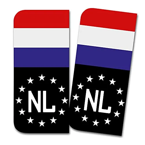 Kennzeichen Sticker passgenau für EU Feld 11x5cm Design Aufkleber für Nummernschild Folie KFZ Schwarz oder mit Fahne waschstraßenfest R167 (16 Niederlande, Mit Flagge) 2 x