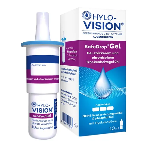 Hylo-Vision SafeDrop Gel Augentropfen – 10 ml - Arzneimittel zur Linderung trockener Augen, mit innovativer SafeDrop-Technologie für präzise Dosierung und maximalen Komfort.