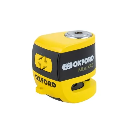 OXFORD LK213 XA5 Mikro Alarm, Gelb/Schwarz - Sicherheit für Roller - Motorradschlösser mit 110dB Alarmsirene, automatischer Aktivierung und praktischem USB-Wiederaufladungsakku - ideal für Vespa PX-Serie und mehr.