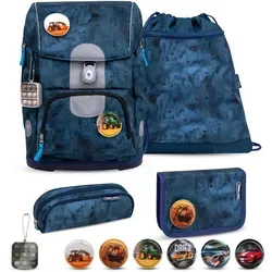 Belmil Rucksack Motion 5-teilig Blue Splash - Ergonomisches Schulranzen Set für Grundschüler, aus recyceltem Material, mit verstellbaren Gurten und reflektierenden Elementen für optimale Sicherheit und Komfort.