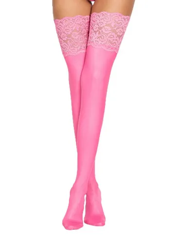 7Heaven Halterlose Strümpfe Pinke Damen Dessous wetlook Strümpfe Stockings mit Spitze halterlos de