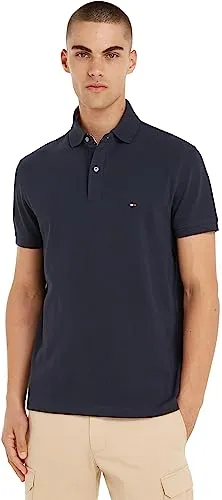 Tommy Hilfiger Herren Poloshirt Kurzarm 1985 Regular Fit, Blau (Desert Sky) - Poloshirt für Herren aus 96% Bio-Baumwolle, klassischer Kragen und hoher Tragekomfort, ideal für smart-casual Outfits oder als Geschenk.