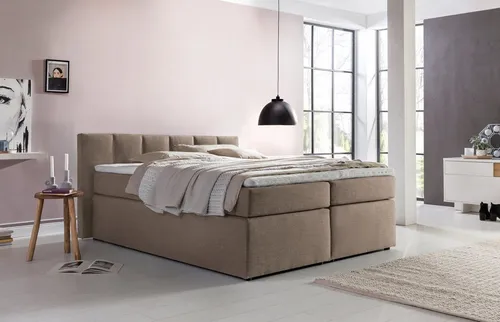 Möbelfreude Boxspringbett Boxspringbett Valina 100x200 cm Beige/Grau H2, 100x200 cm Beige/Grau H2 niedriges Kopfteil 90 cm Ideal für Dachsschrä