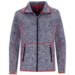 Hajo Strickjacke Strickfleece Jacke Mouliné Optik blau 52