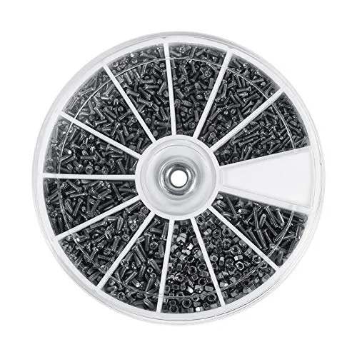 Oumefar Schrauben,Kleine Mini-Schrauben Muttern-Sortiment Kit 600 Stücke 12 Arten von Muttern Schrauben Sortiert M1 M1.2 M1.4 M1.6 Micro Flachkopf Schrauben für Brillen Sonnenbrillen Uhr