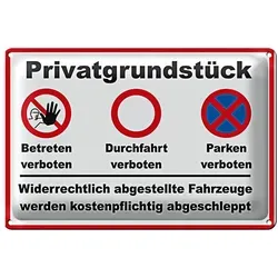 Roomando Metallschild Parken 40x30cm Privatgrundstück betreten Verbot 40x30