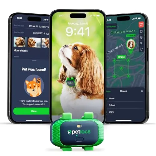 PETLOC8 Hunde GPS Tracker - Echtzeit-Tracking mit Smart Alerts - Heimtiertracker mit intelligenten Warnungen und Geozaun-Funktion. Wasserdicht, leicht und bis zu 14 Tage Akkulaufzeit für aktiven Lebensstil.