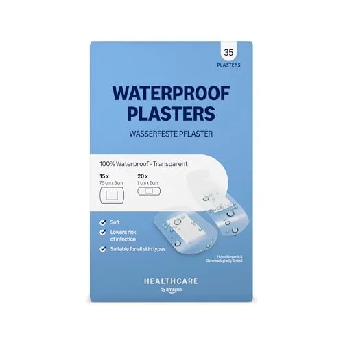 Healthcare By Amazon Waterproof Plasters (Transparent "Second Skin" High Protection), 35 Stück (1er Pack) (Zuvor eine Marke von Amazon Basic Care, gleiches Produkt)