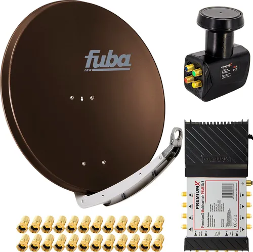 PremiumX Satelliten-Komplettanlage Fuba DAA 850 B - SAT-Antennen Komplettset für bis zu 8 Teilnehmer, einfache Installation mit vormontierten Teilen und Empfang für alle gängigen Formate bis 8K.