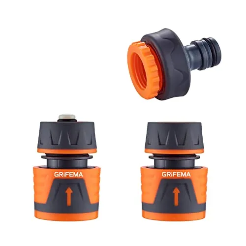 GRIFEMA Schlauchverbinder Set, 1/2" Garten Schlauchverbinder, 1/2" Wasserstop Schlauchverbinder, 1/2"-3/4" Hahnverbinder, Kann Wasser Schnell Stoppen, Orange