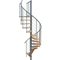 Minka Spindeltreppe Venezia Smart 38 - Buche Grau, 120cm Durchmesser - Klappleitern mit italienischem Flair: Die Venezia Smart vereint modernes Design mit flexibler Anpassung in Holzarten und Metallfarben. Ideal für stilvolle Wohnräume, max. Geschosshöhe 305,5 cm.