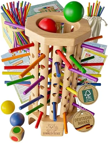 SINNESFUCHS® Farblernturm - Montessori Motorikspielzeug für Kinder ab 3 Jahren - Pädagogisch wertvolles Holzspielzeug aus FSC®-zertifiziertem Bambus, fördert spielerisch Farben, Hand-Auge-Koordination und kreatives Denken.