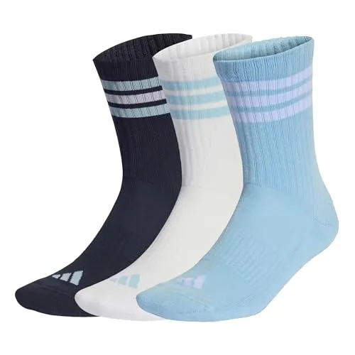 adidas Unisex 3STRIPES CUSHIONED SPORTSWEAR CREW SOCKS 3 PAIR PACK, night navy/icey blue/white, 40-42