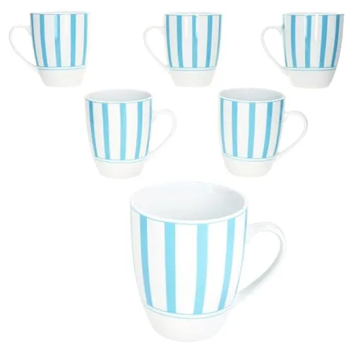 MamboCat Split türkis 6er Set Kaffeebecher I 300 ml I Porzellan-Becher mit Henkel & Streifen für 6 Personen I Tassen für Heißgetränke wie Tee, Kakao & Co