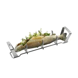 Gefu Fischhalter BBQ aus Edelstahl - Grillzubehör mit hochwertigem Edelstahl, stufenlos einstellbarer 3-Punkt-Auflage für Fische bis 35 cm, ideal für den Grill oder Backofen.