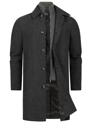 JEFF Herren JFTyler Klassischer Mantel mit Strickeinsatz | Winterjacke für Männer Charcoal Mix, XXL - Leichter und wärmender Herrenmantel mit elegantem Design und praktischen Details. Der hohe Kragen mit Strickeinsatz bietet optimalen Schutz vor Kälte. Ideal für den modernen Look im Winter.