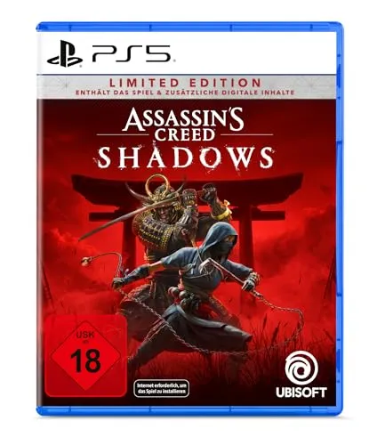 Assassin's Creed Shadows - Limited Edition für PlayStation 5 - Erlebe ein episches Action-Adventure im feudalen Japan mit exklusiven Inhalten wie dem Charakterpaket „Sekiryuu“ und einer anpassbaren Shinobi-Liga.