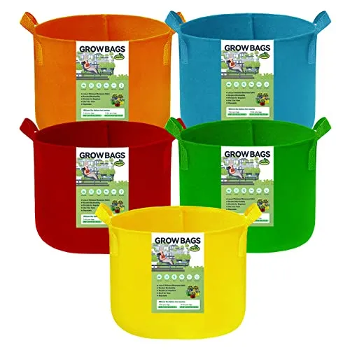 kopotma 3-Gallonen 12L Pflanzsack, Bunte Pflanzgefäße aus Stoff, Pflanzbeutel aus Vliesstoff, Tomaten-Pflanzbeutel für Gemüse, Blumen, 5er-Pack