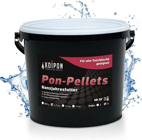 KOIPON Pon-Pellets 6mm 1,75 kg – Hochwertiges Fischfutter für Teichfische - Hochwertiges Teichfischfutter für Koi und Goldfische, hergestellt in Deutschland. Ideal als Ganzjahresfutter, fördert eine nachhaltige Fütterung und sorgt für eine optimale Verwertung. Ohne künstliche Farbstoffe.