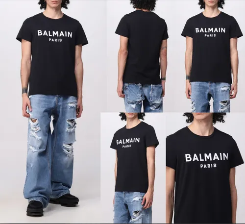 Balmain Paris T-Shirt Flocked Logo Straight Fit schwarz L