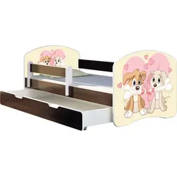 ACMA Jugendbett mit Matratze und Rausfallschutz – Komplett-Set in Wenge - Hochwertiges Kinderbett mit verstellbarem Rausfallschutz und bunten Prints. Inklusive Matratze und Lattenrost für sicheren Schlaf. Optionaler Bettkasten für Spielzeugaufbewahrung.