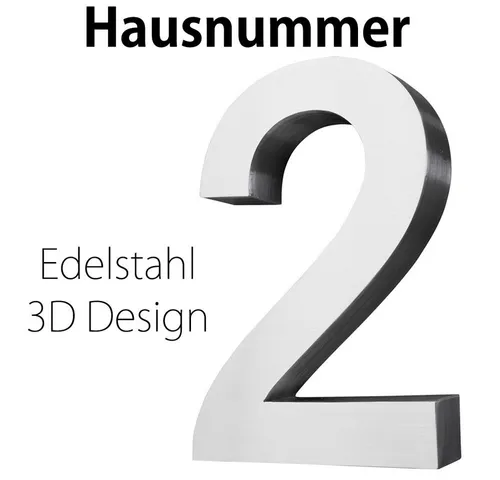 V2Aox Edelstahl Hausnummer 20 cm - 3D Design - Hochwertige Edelstahl-Hausnummer im eleganten 3D-Design. Perfekt für Ihren Eingangsbereich und einfach zu montieren mit unsichtbaren Befestigungen. Erhältlich in verschiedenen Ziffern und Buchstaben.