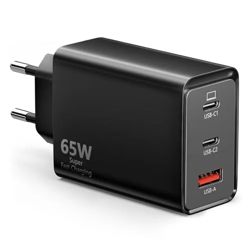 USB C Ladegerät 65W, 3-Port【2 USBC+1 USBA】 USB-C Netzteil PPS Schnellladegerät PD+QC Charger kompatibel mit Mac Book Pro/Air/ipad/iPhone12/13/14/15/16 Pro Max/Samsung Galaxy S22/S23/S24/Tablet/Laptop
