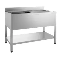 Gastro-Inox Spültisch mit 1 Becken, Tiefe 600 mm - Spültechnik: Robuster Edelstahl-Spültisch mit Überlaufrohr, höhenverstellbaren Beinen und ideal für Gastronomiebetriebe.