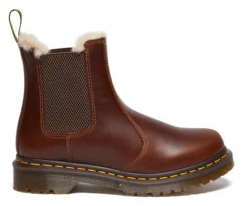DR. MARTENS Damen Chelsea Boot in Butterscotch - Wanderschuhe aus hochwertigem Glattleder mit warmem Kunstfellfutter, ideal für Komfort und Stil in der kalten Jahreszeit.