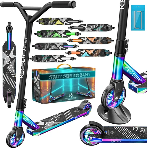 KESSER® Stunt Scooter X-Limit - 360° Lenkung für Kinder und Erwachsene - Roller / Kickboards - Robuster Funscooter mit ABEC 9 Kugellagern, ideal für Tricks und sichere Fahrten, maximale Belastbarkeit von 100kg.