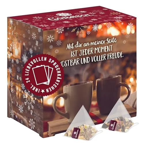 Corasol Teebeutel Adventskalender für Paare - Adventskalender mit 24 x 2 Teemischungen im Pyramidenbeutel, ideal für romantische Momente und tägliche Überraschungen in der Vorweihnachtszeit.