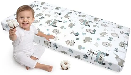 Medi Partners Spannbettlaken 60x120 Baby Bettlaken Kinderbett Spannbetttuch 100% Baumwolle - Fitted Kinder Sheet Bettwäsche Babymatratze Schlafsack Babybett (Minze-Zoo)