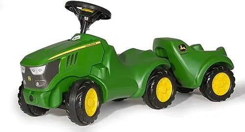 Rolly Toys Babyrutscher Minitrac John Deere 6150R - Kinderfahrzeug mit Anhänger für kleine Traktor-Fans, fördert die motorischen Fähigkeiten und das Spielvergnügen im Freien.