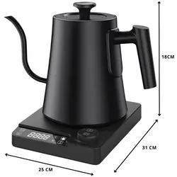 Elektrischer Wasserkocher Schwanenhals 1200W | 1L mit Warmhaltefunktion - Wasserkocher für präzises Ausgießen, ideal für Kaffee und Tee. Mit 1°C Temperaturkontrolle, Warmhaltefunktion bis zu 24 Stunden und sicherem Edelstahl-Design.