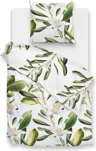 ZO! Home Renforcé Bettwäsche - Ragusa - Blätter mit weißen Blüten 200 x 200 cm - Hochwertige Renforcé Bettwäsche aus 100 % Baumwolle, atmungsaktiv und hautfreundlich. Ideal für jeden Schlafkomfort. Praktischer Reißverschluss für einfaches Beziehen.
