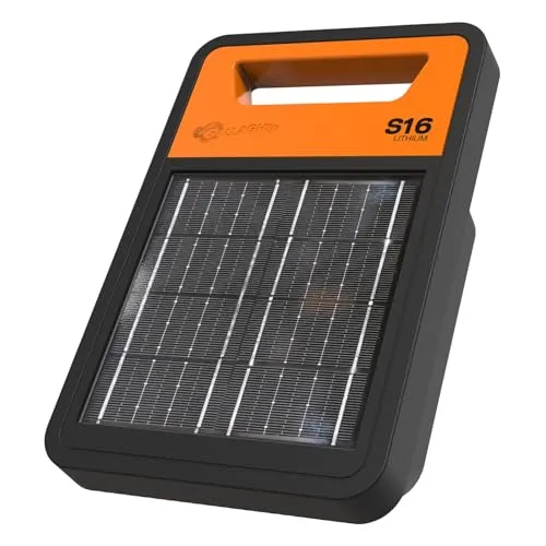 Gallagher S16Li Lithium-Solar-Weidezaungerät – bis zu 1.5 km – 3-mal schnelleres Aufladen - Elektrozaun für Hunde, Pferde, Rinder, Schweine - Geeignet für Weidezäune bis 1.5 km