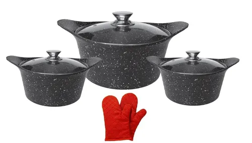 Cheffinger ASIA Kochtopfset 6-teilig mit Brattopf und Handschuhen - Sets für alle Herdarten, inklusive Antihaftbeschichtung und zwei praktischen Handschuhen für sicheres Kochen.