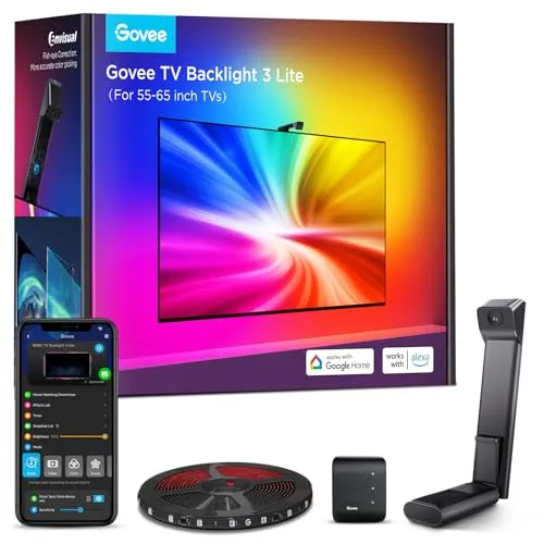 Govee TV Hintergrundbeleuchtung 3 Lite - LED Streifen für 55-65 Zoll TVs mit Fish-Eye Korrektur für präzise Farbanpassung, Sprach- & APP-Steuerung für ein immersives Seherlebnis.