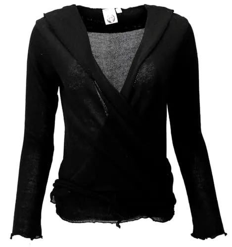 GURU SHOP Wickelshirt, Baumwollstrick Pullover, Wickeljacke - Schwarz, Damen, Size:S