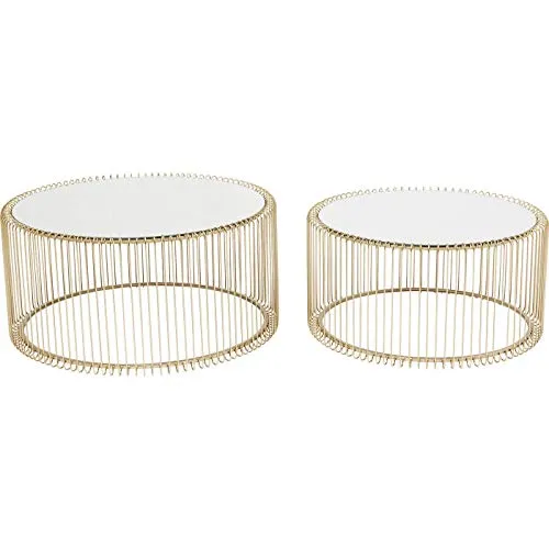 Kare Design Couchtisch Wire (2er Set) - Beistelltische fürs Wohnzimmer, elegantes Design mit pulverbeschichtetem Stahlgestell und Sicherheitsglasplatte, ideal für stilvolle Dekorationen und einfache Reinigung.
