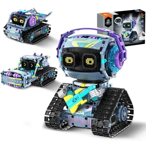 3-in-1 Roboter Bauset für Kinder | Programmierbarer Gitarrist, Transporter & Straßenwalze - Entdecken Sie den 3-in-1 Roboter: Kinder können einen Gitarristen, Transporter oder Walzenfahrer bauen. Mit APP und Fernbedienung für kreativen Spielspaß und Förderung von Technikverständnis.