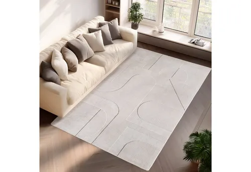 Jimri Teppich COSY - Skandinavischer Boho Geometrisch Modernerteppich Unifarben, Rechteckig, Höhe: 12 mm, Hoch-Tief-Effekt, Kurzflor