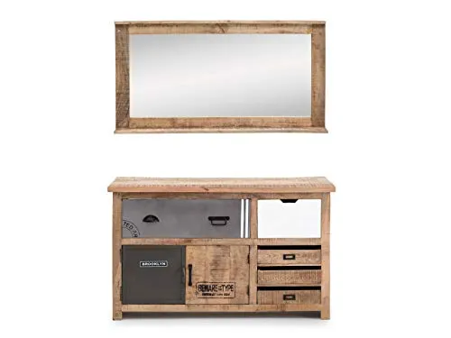 Woodkings® Badset Pune, 2teilig: Waschtisch mit Spiegel aus Mangoholz - Komplettprogramm für Badezimmer: Eleganter Waschtisch und passender Spiegel aus echtem Mangoholz, viel Stauraum und individuelle Anpassungsmöglichkeiten für Ihr Badezimmer.