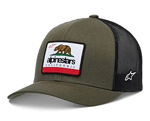 Alpinestars Herren Cali 2.0 Baseball Cap - Trendy Baseball Cap in Military Green/Black, mit quadratischem Frontpatch und verstellbarem Snapback für optimalen Sitz. Ideal für Sport und Freizeit, getestet von den besten Athleten der Welt.