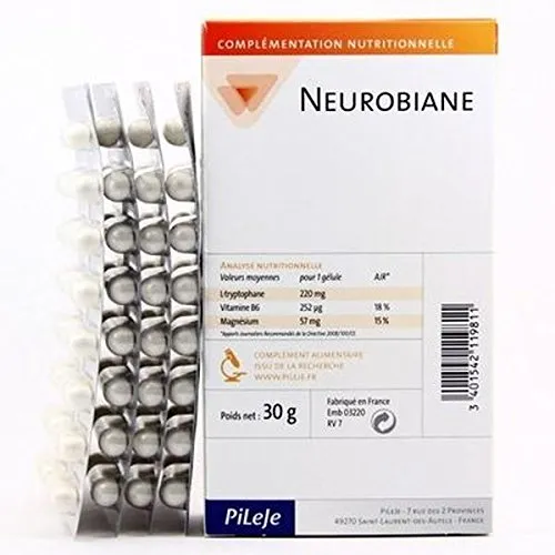 Pileje Neurobiane 60 Kapseln - Nahrungsergänzungsmittel für mentale Klarheit, unterstützt das Nervensystem mit Tryptophan, Magnesium und Vitamin B6 für bessere Stimmung und kognitive Funktionen.