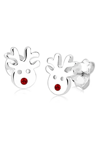 Elli Paar Ohrstecker Kinder Rentier Kristalle 925 Silber - Ohrstecker für Kinder mit niedlichem Rentier-Motiv und roten Kristallen, ideal für die Weihnachtszeit und ein perfektes Geschenk für Mädchen.