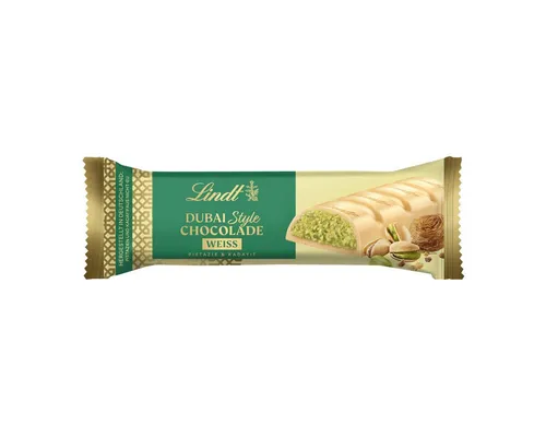 Lindt Dubai Style Chocolate Riegel mit Pistazien-Engelshaar 40g - Entdecken Sie den Lindt Dubai Style Chocolate Riegel mit 32% Pistazien-Engelshaar-Füllung! Zartschmelzende weiße Schokolade vereint sich mit orientalischen Aromen für ein einzigartiges Geschmackserlebnis. Ideal für Genussmomente.