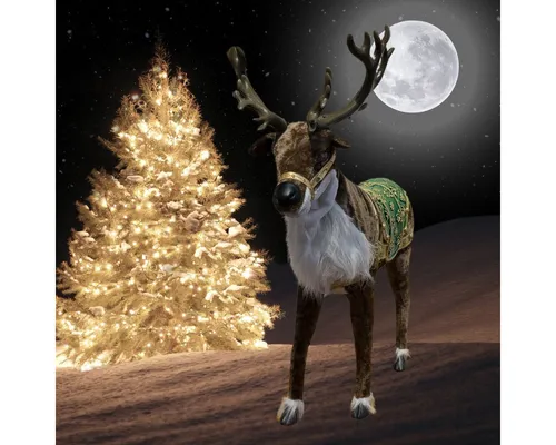 Rentier Rudolf mit Bewegung und Musik - Weihnachtsdekoration - Großes Rentier (143 cm) mit sanfter Kopfbewegung und festlicher Musik, ideal für Innen- und Außenbereiche, sorgt für eine lebendige Weihnachtsatmosphäre.